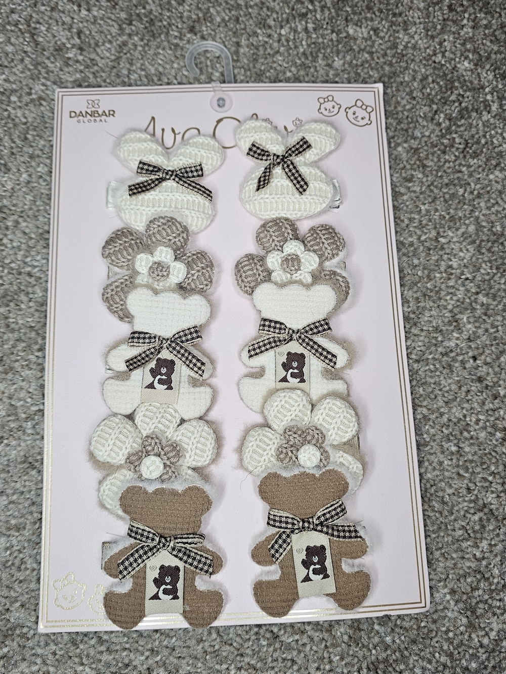 Danbar Kids Cream & Taupe Bear and Flower Hair Clips - 10 Pack